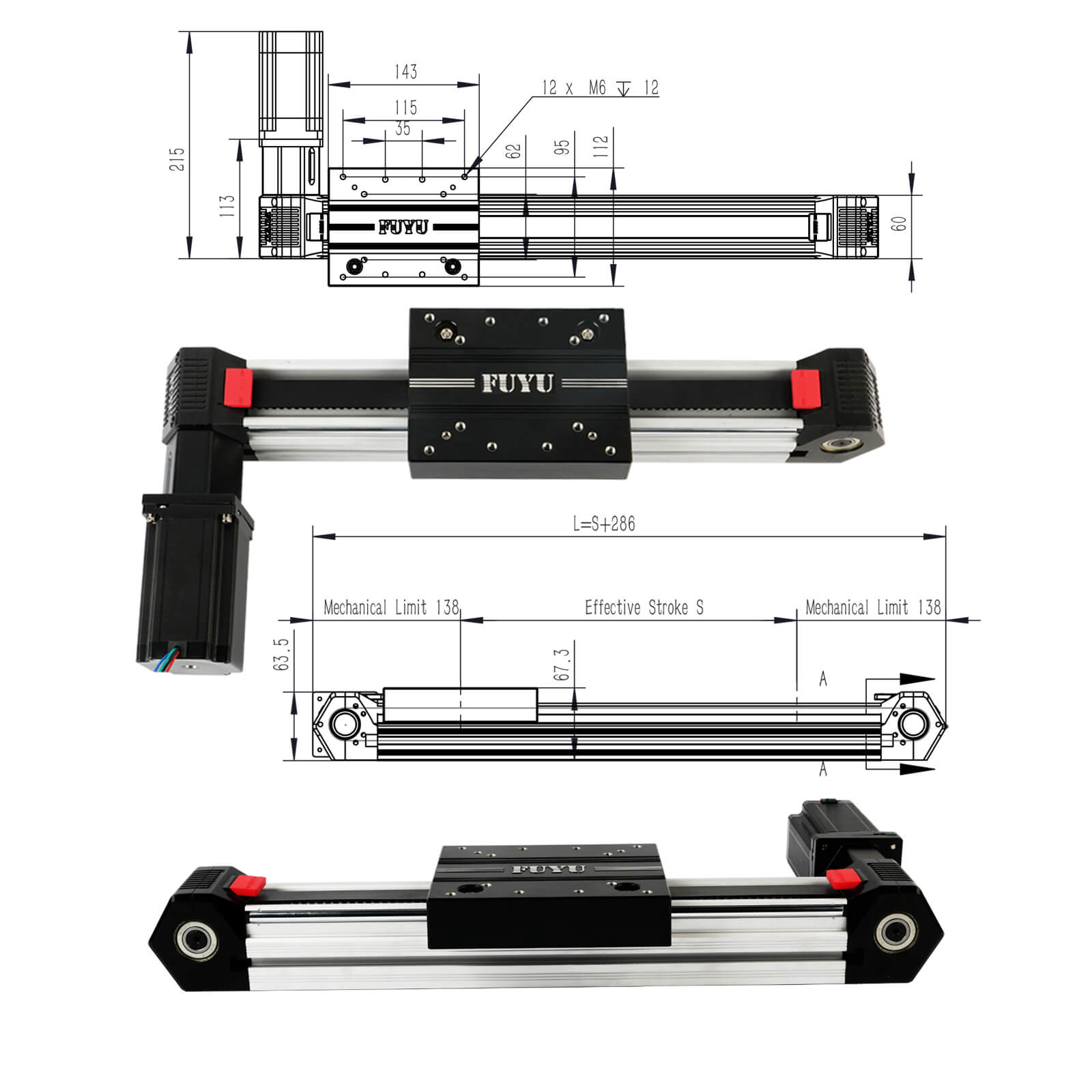 Azionatore Lineare Telescopico Con Piastra 60 Mm E Hub 45 Mm – Motore DC A Velocità Variabile 0-24V, Spinta 4,5 Kg, Per Movimento Avanti/Indietro